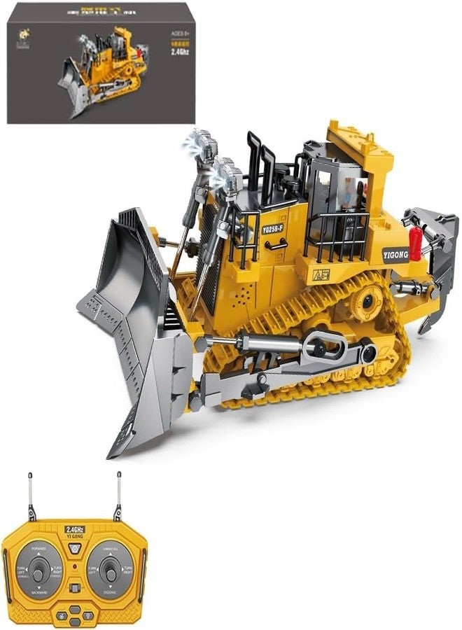 JOYJAY Remote Control Bulldozer RC 1/24 Full Functional Construction Vehicle, 2.4Ghz 9 Channel Bulldozer Front Loader Toy with Light and Sound for Kids Age 6,7,8,9,10,11 - Multicolour - Image 1